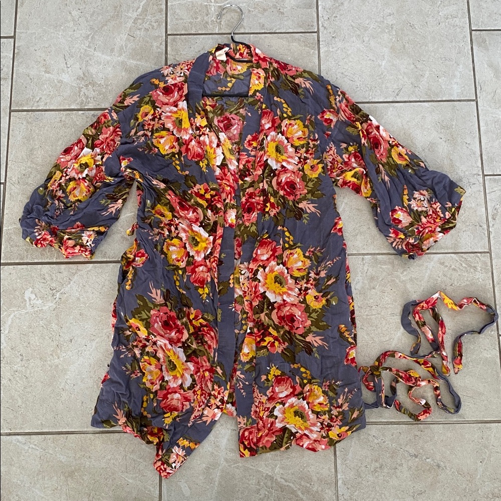 Handmade With Love Colorful Floral Robe Pockets